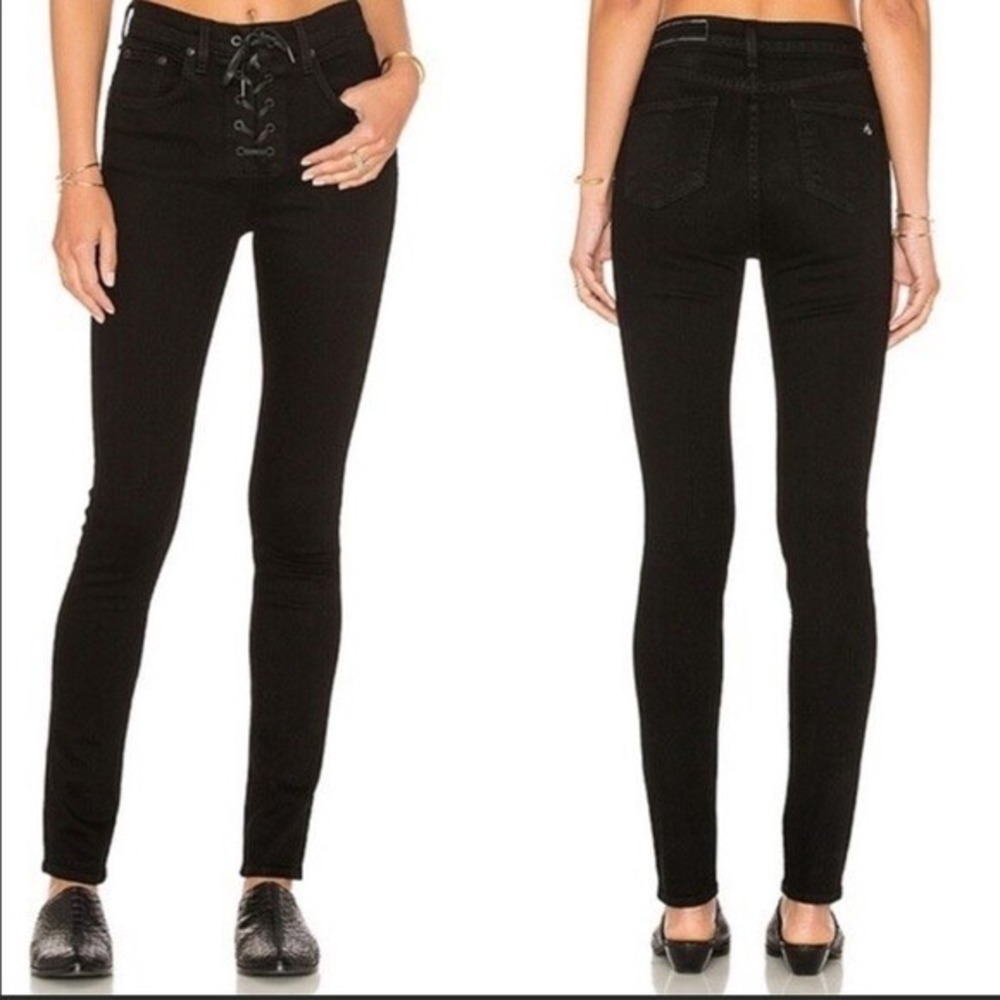 Rag & Bone JEAN Lace Up‎ Front Skinny Jeans Black Coal W1585K520BCO Size 24